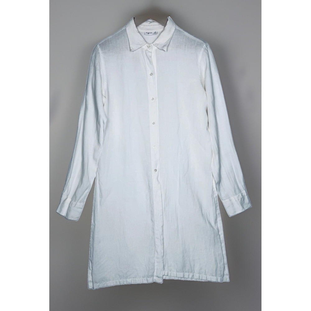 Agnes B Linen Tunic Shirt Womens 40 White Longline Made in France Minimalist